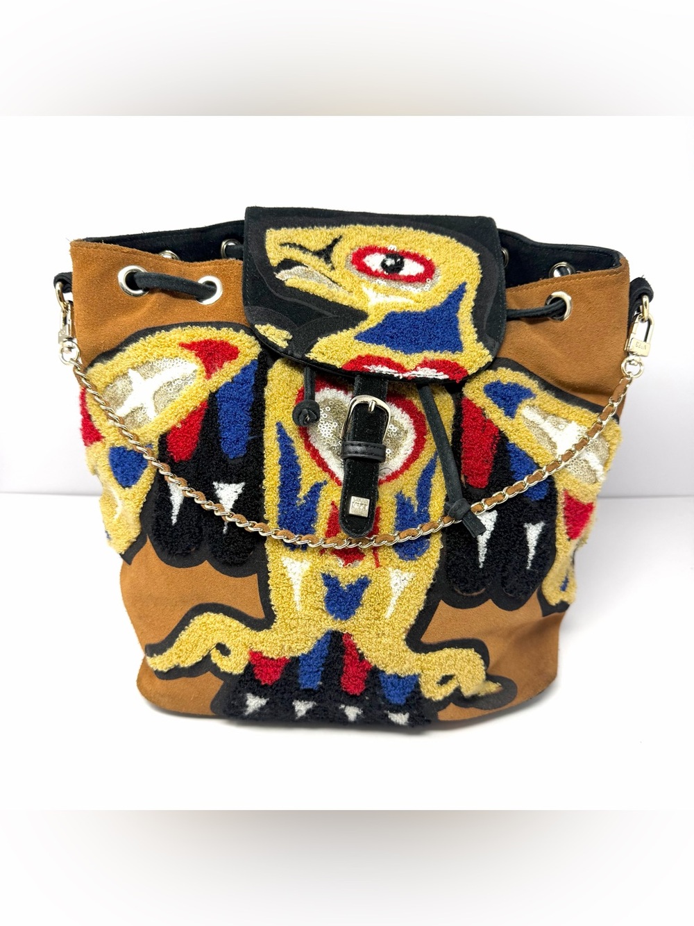 V°73 Women’s Apache Backpack Embroidered Native Eagle Sequin Tan Black Leather